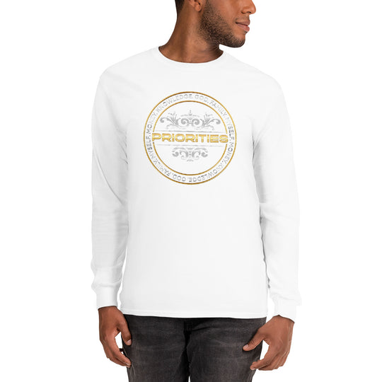 Men’s Long Sleeve Shirt / With the Platinum & Gold PRIORITIES logo.