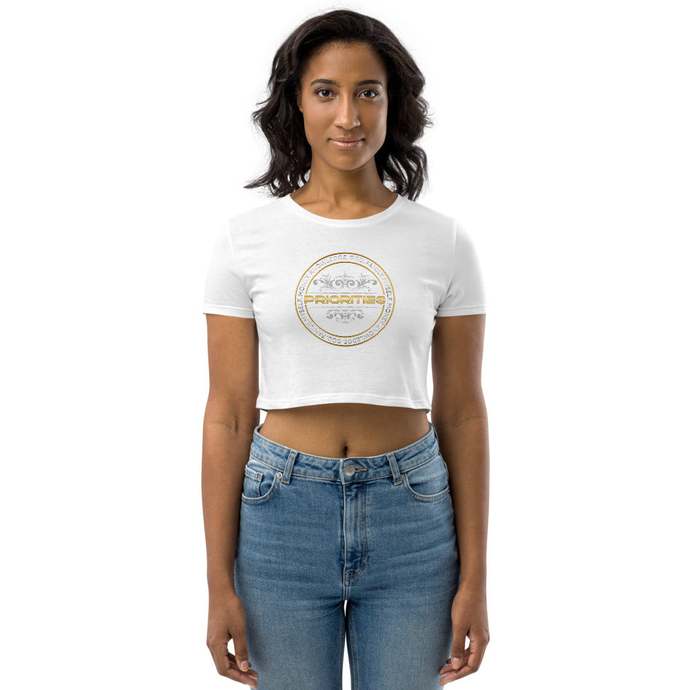 Organic Crop Top / With Platinum  & Gold Priorities logo.