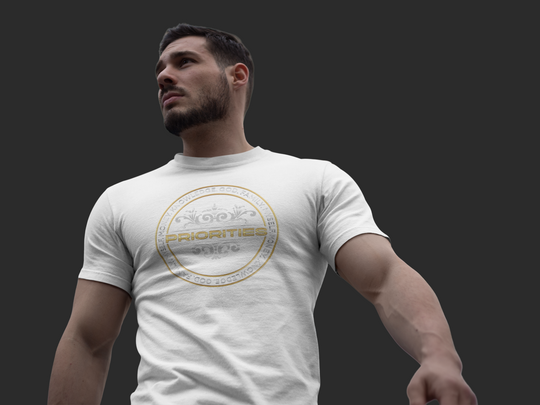 Men's heavyweight tee / With the Platinum & Gold Priorities logo.