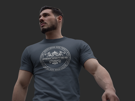 Men's heavyweight tee / With the all Platinum Priorities logo.