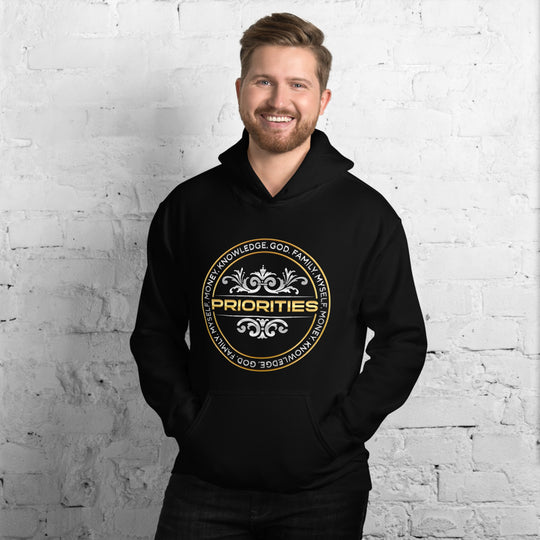 Unisex Hoodie / With the Platinum and Gold PRIORITIES logo.