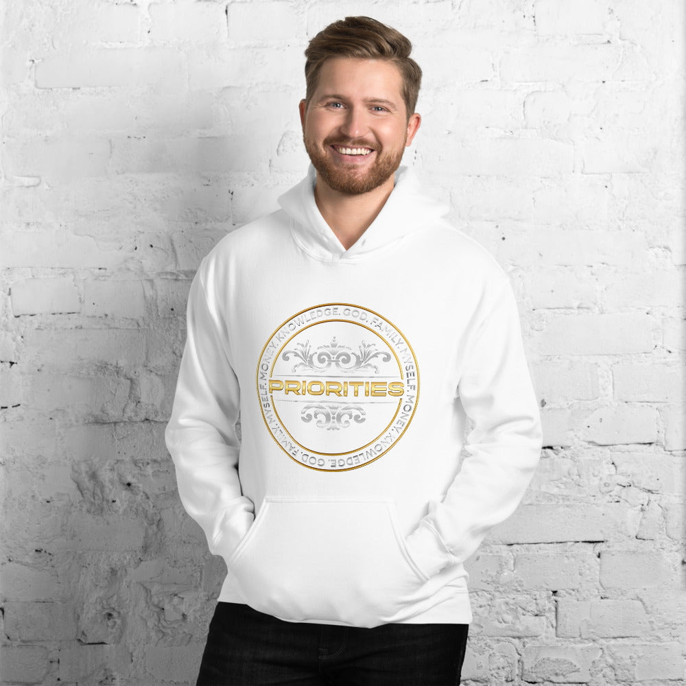Unisex Hoodie / With the Platinum and Gold PRIORITIES logo.