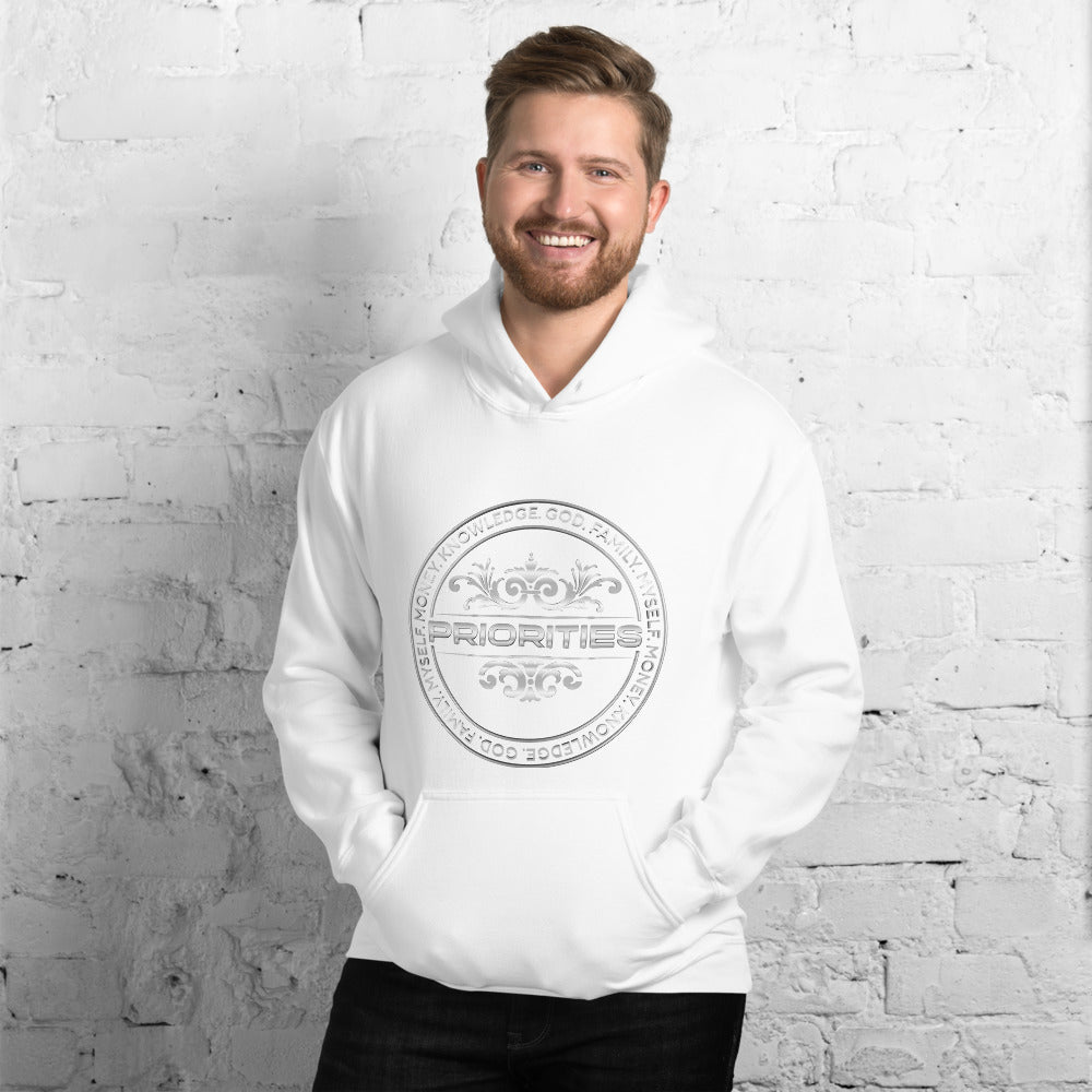 Unisex Hoodie / With the all Platinum PRIORITIES logo.