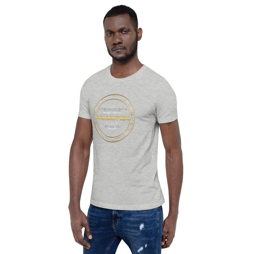 Short-Sleeve Unisex T-Shirt / With the Platinum  & Gold Priorities logo.