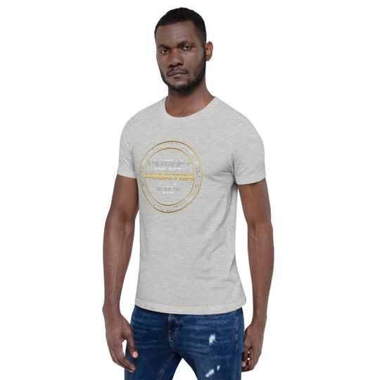 Short-Sleeve Unisex T-Shirt / With the Platinum  & Gold Priorities logo.