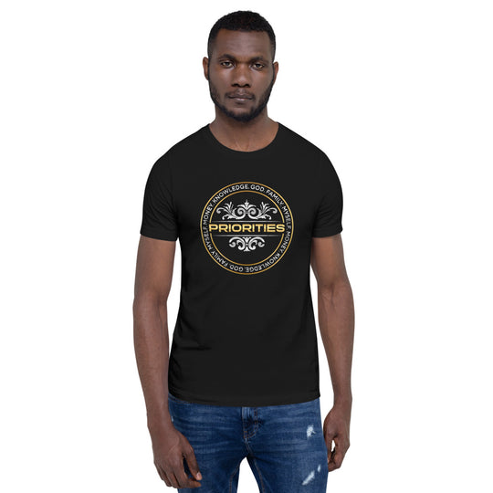 Short-Sleeve Unisex T-Shirt / With the Platinum  & Gold Priorities logo.