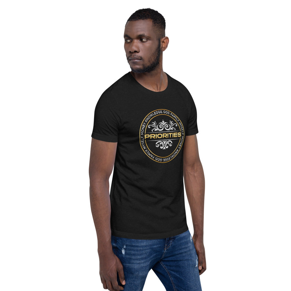 Short-Sleeve Unisex T-Shirt / With the Platinum  & Gold Priorities logo.