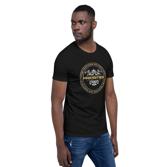 Short-Sleeve Unisex T-Shirt / With the Platinum  & Gold Priorities logo.