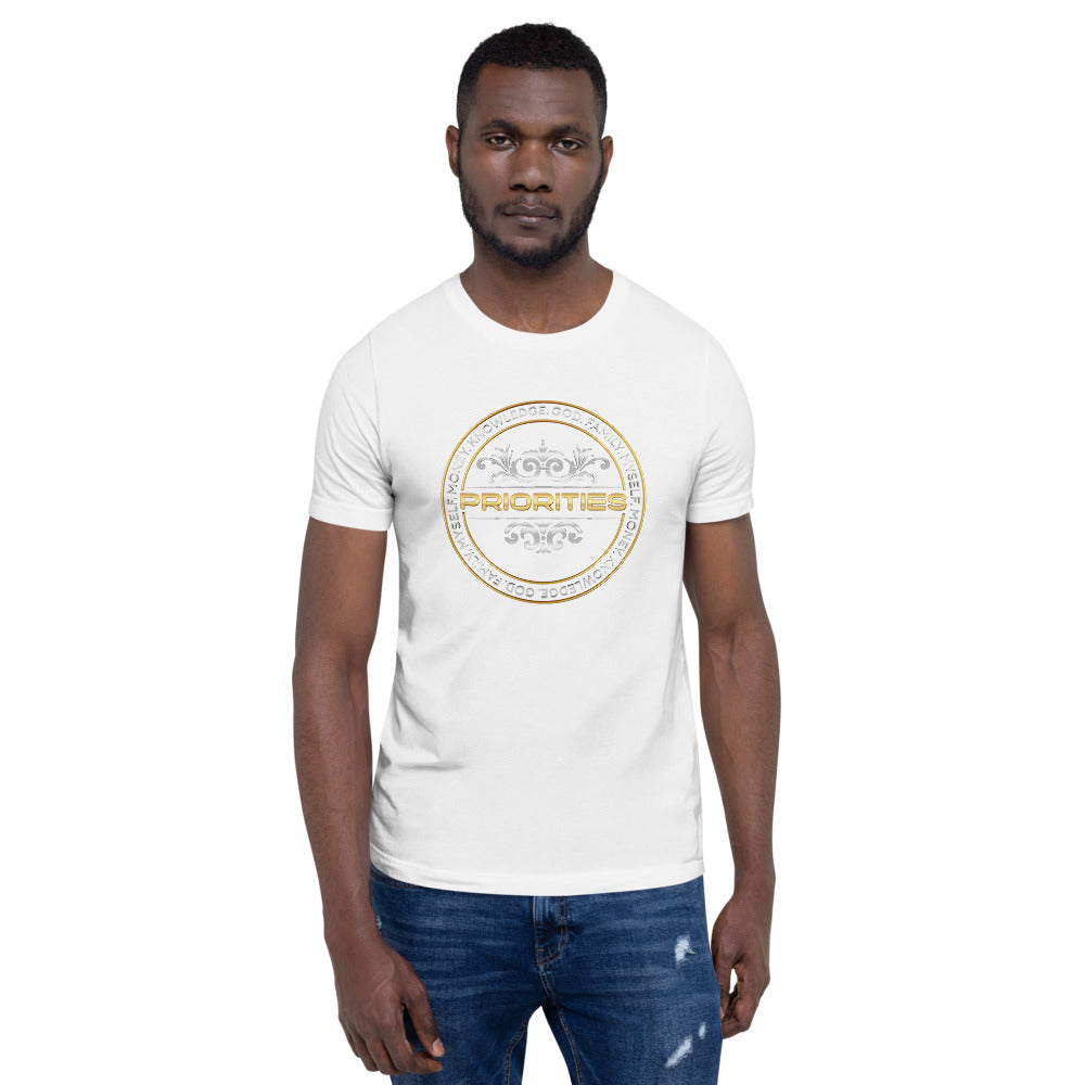 Short-Sleeve Unisex T-Shirt / With the Platinum  & Gold Priorities logo.