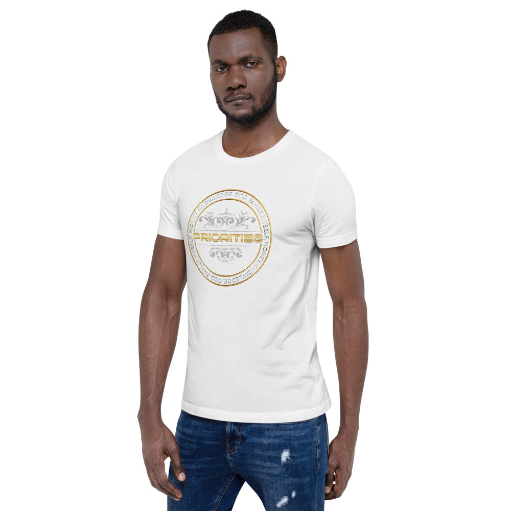 Short-Sleeve Unisex T-Shirt / With the Platinum  & Gold Priorities logo.