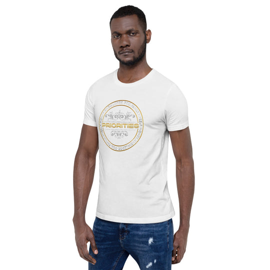 Short-Sleeve Unisex T-Shirt / With the Platinum  & Gold Priorities logo.